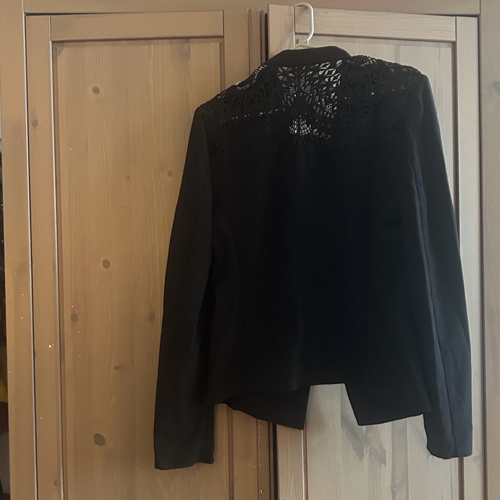 Kobi Halperin Claudia Black Lace Detail Open Front Line Blazer